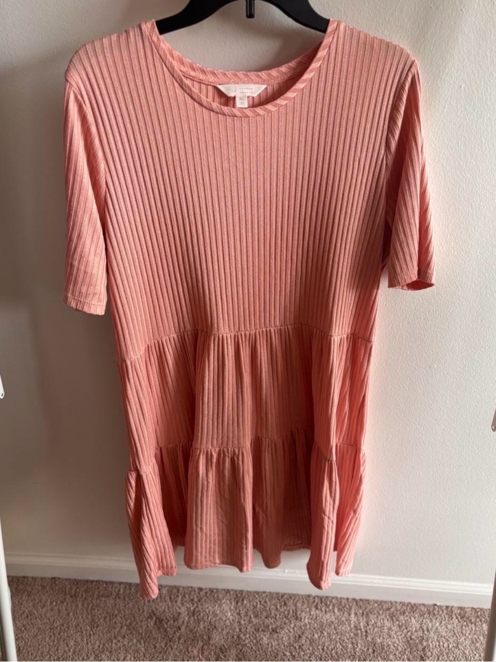 Lauren Conrad Ribbed Tiered Short Sleeve Dress - Dusty Pink